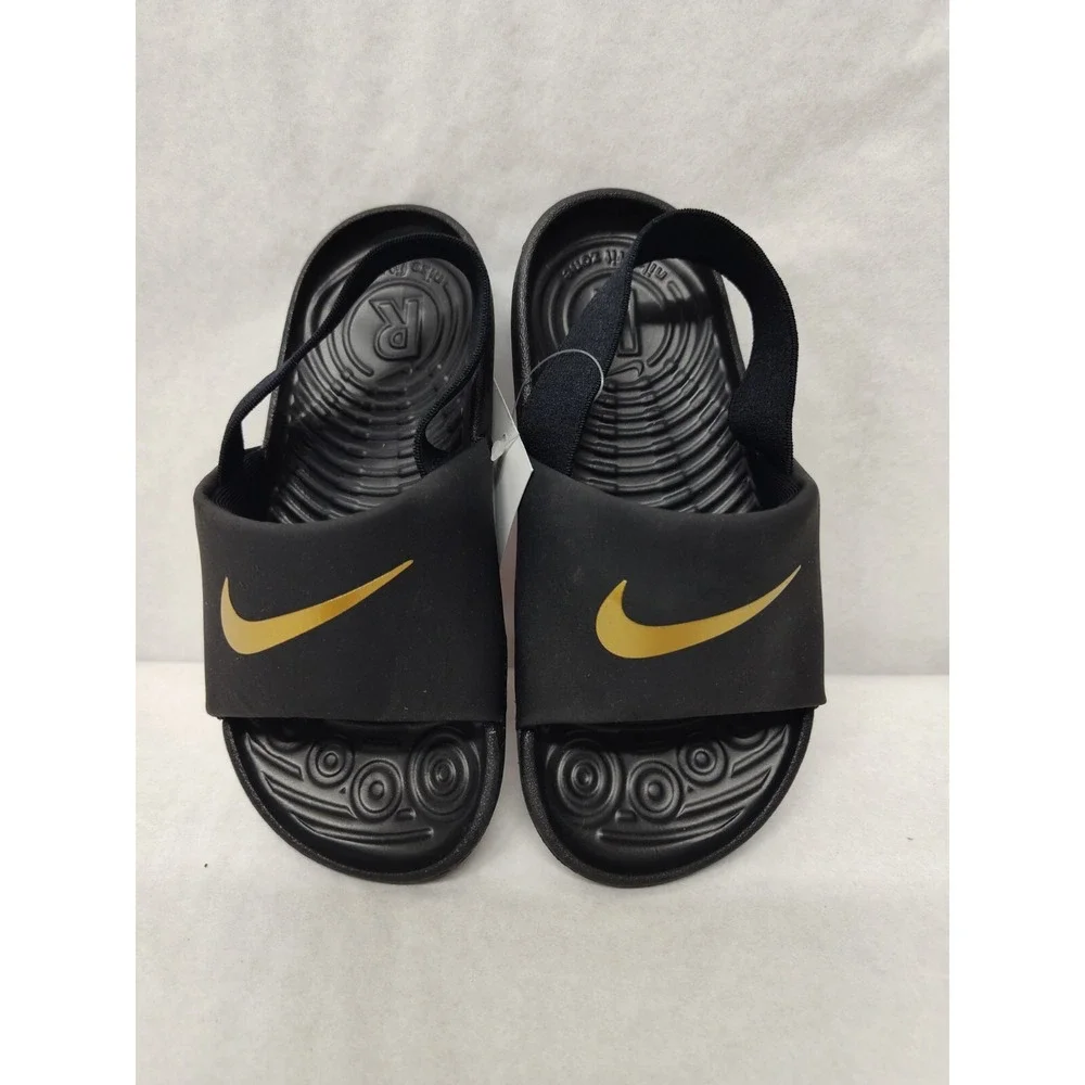 Nike Toddler‎ Kawa Slides Sandals BV1094-003 Black Metallic Gold Sz 10